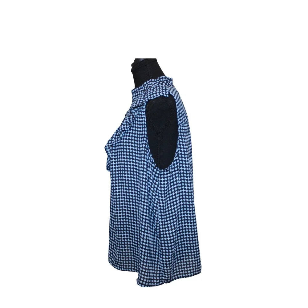 WhoWhatWear Ruffle Blouse Womens XL Blue Geometric Mock Neck Sleeveless - Picture 2 of 5